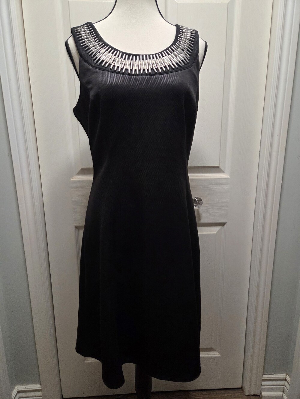 Whimsigoth Flare Dress with Bold Metal Claw Like Neck Detail